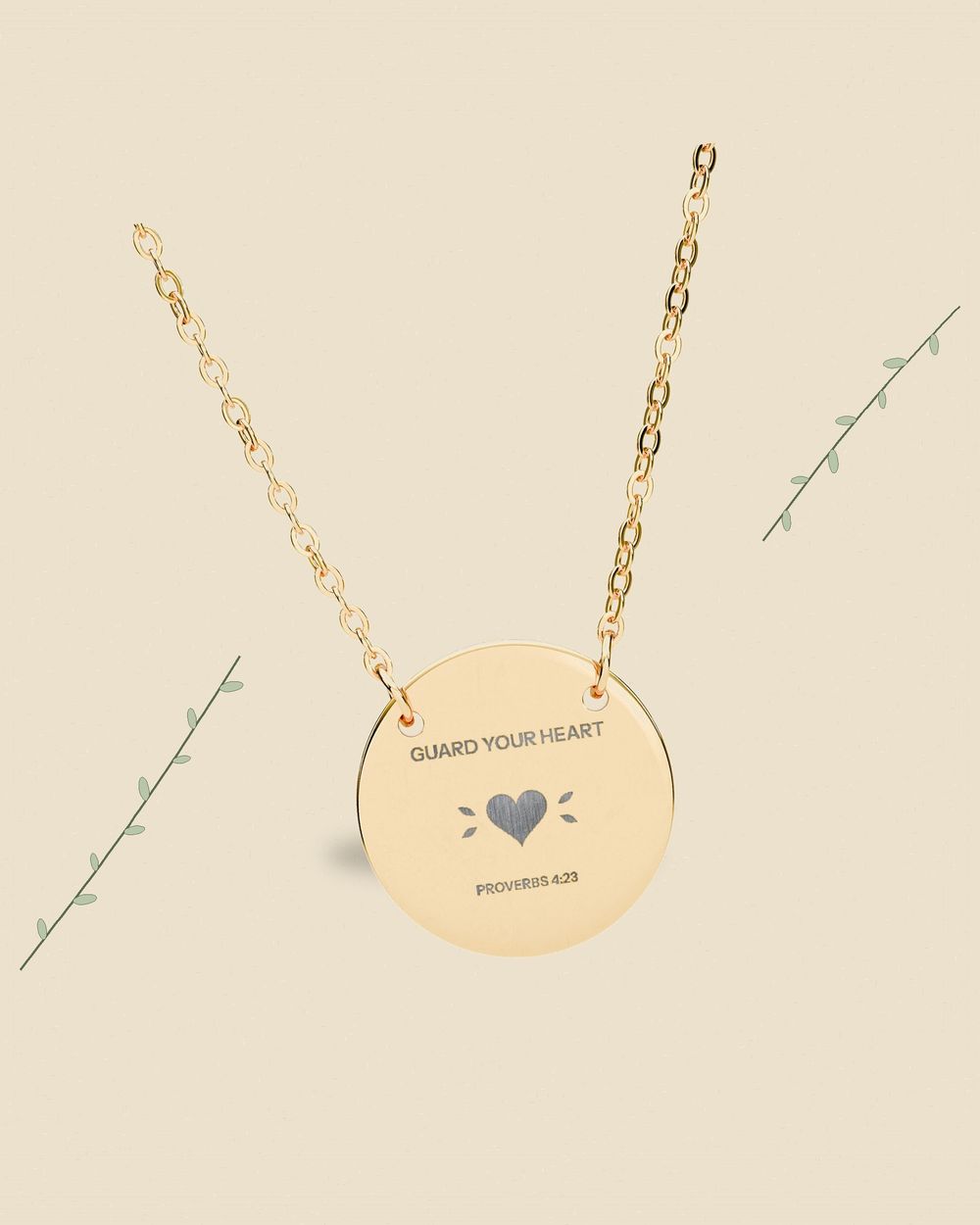 Guard Your Heart engraved pendant necklace on linen, by ArtfulDesign